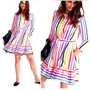 Persifor multi color stripe dress size medium tie waist ruffle hem
